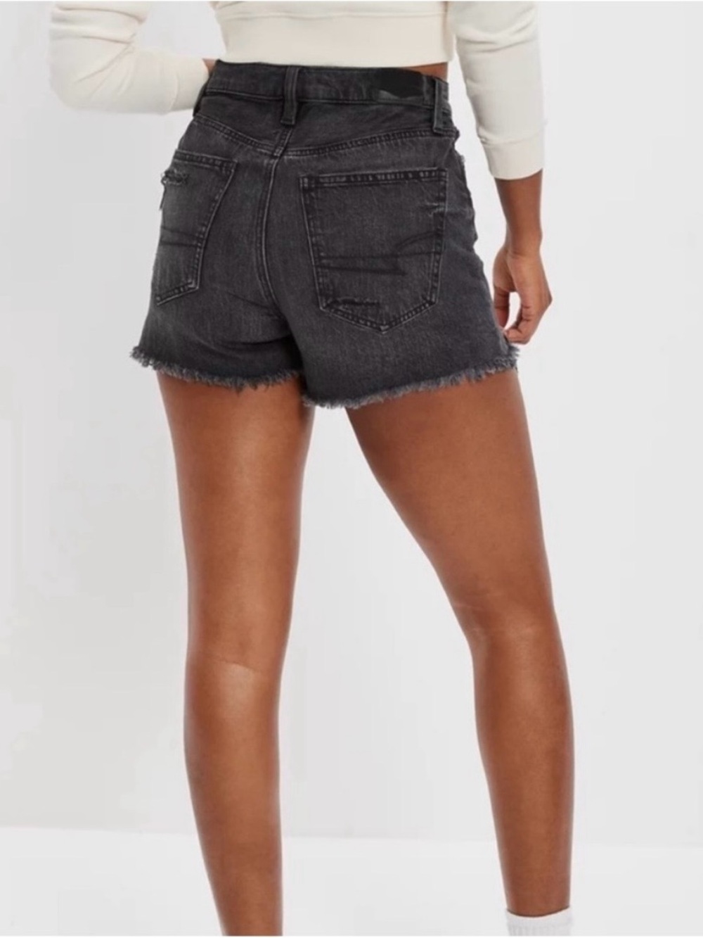American Eagle Outfitters Black Frayed Hem Highest Rise 90s Boyfriend Shorts